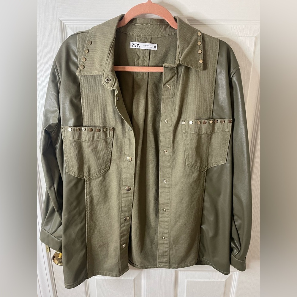 *SOLD*Zara Green Utility Jacket Lightweight Cotton Blend